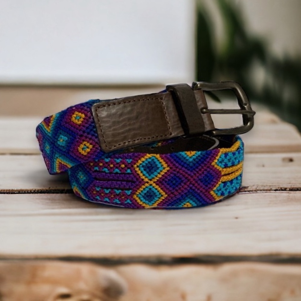 ECLECTIC ARRAY Chiapas Woven Belt - Magentas / Blues / Yellow | Size S/M